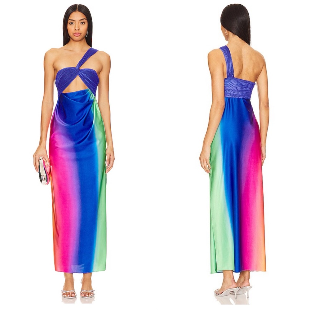 NWT Baobab Eliza Dress in Dawn Ombré Multicolor One Shoulder Revolve Size Large